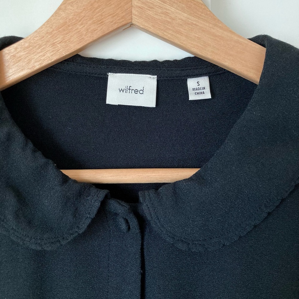 Wilfred Poppins Black Collared Button-Up Puff Sleeve Mini Dress - Picture 3 of 11